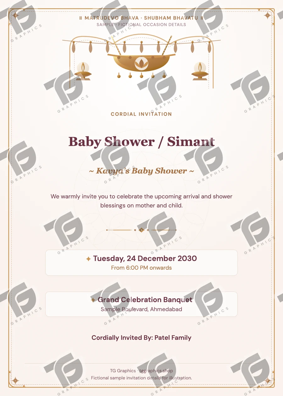 Baby Shower / Simant Gujarati sample invitation with fictional details