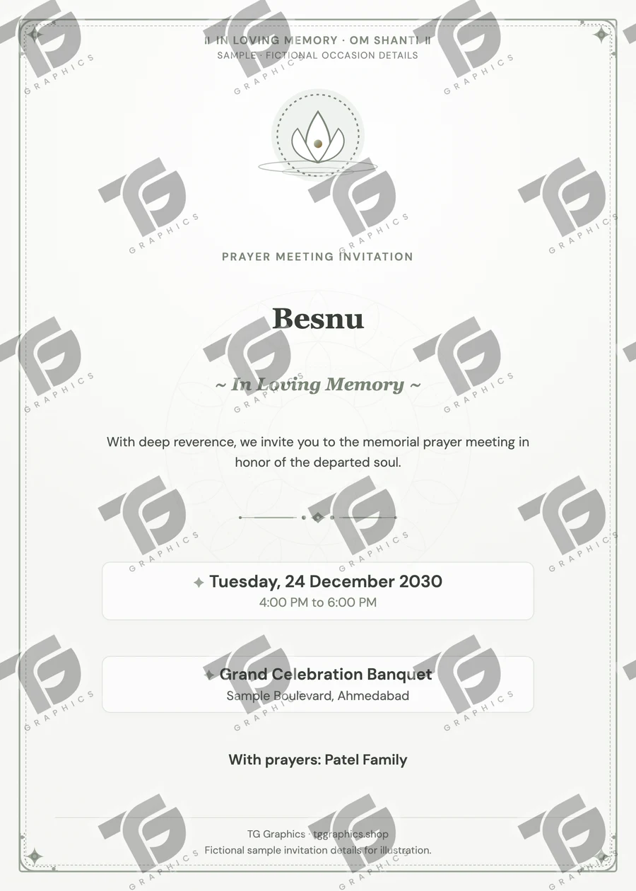 Besnu Gujarati sample invitation with fictional details