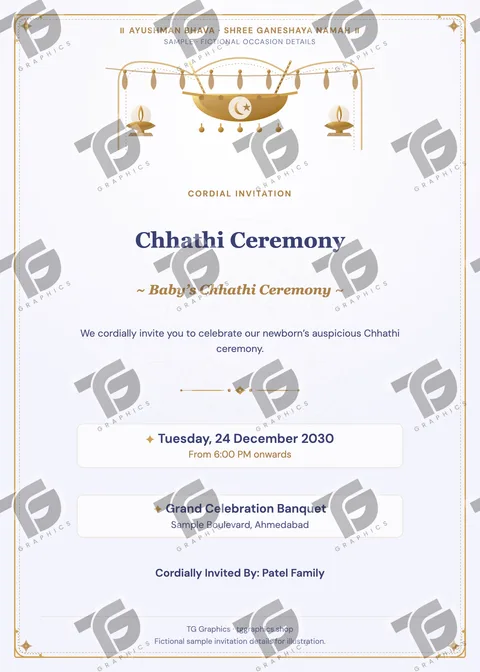Chhathi Ceremony Gujarati sample invitation with fictional details