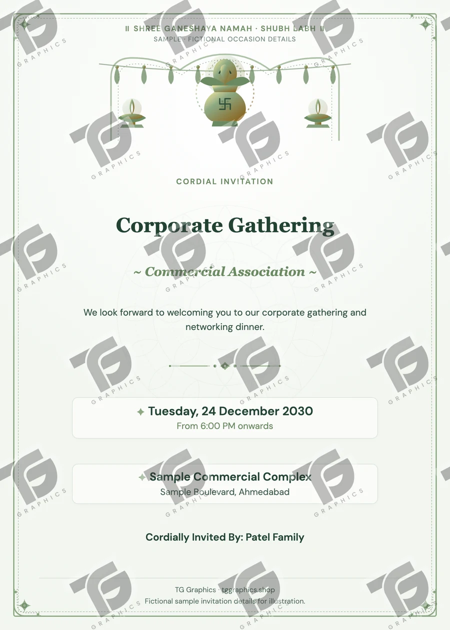 Corporate Gathering Gujarati sample invitation with fictional details