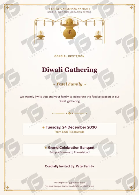 Diwali Gathering Gujarati sample invitation with fictional details