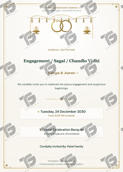 Engagement / Sagai / Chandlo Vidhi Gujarati sample invitation with fictional details