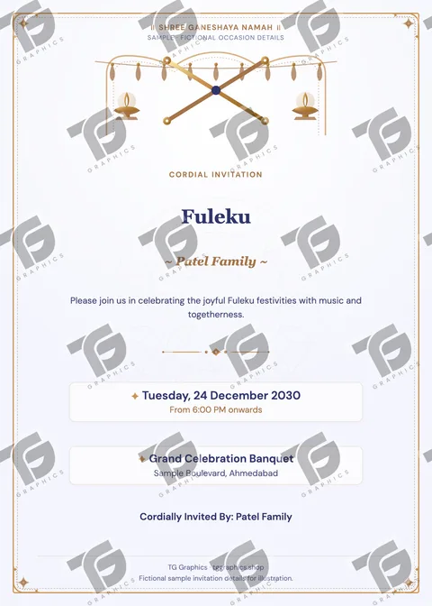 Fuleku Gujarati sample invitation with fictional details