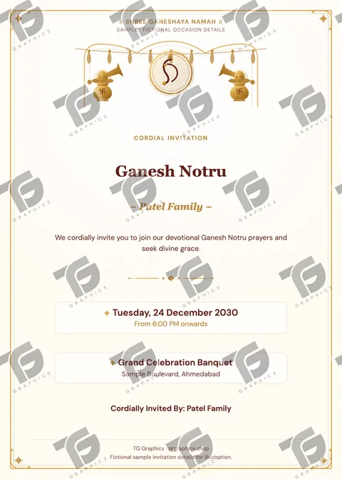 Ganesh Notru Gujarati sample invitation with fictional details