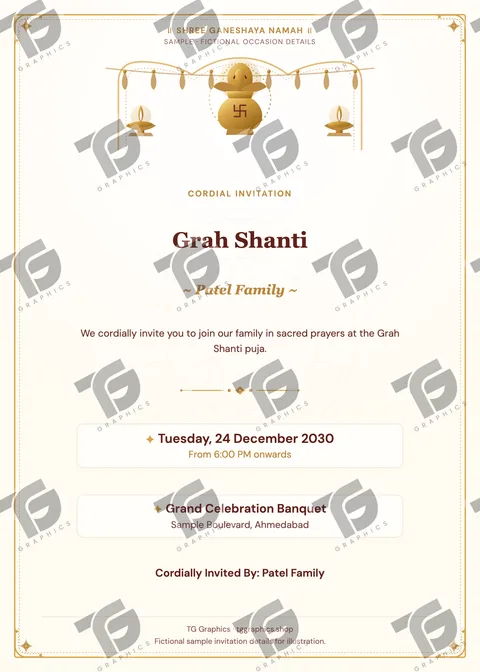 Grah Shanti Gujarati sample invitation with fictional details