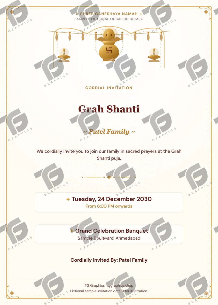 Grah Shanti Gujarati sample invitation with fictional details