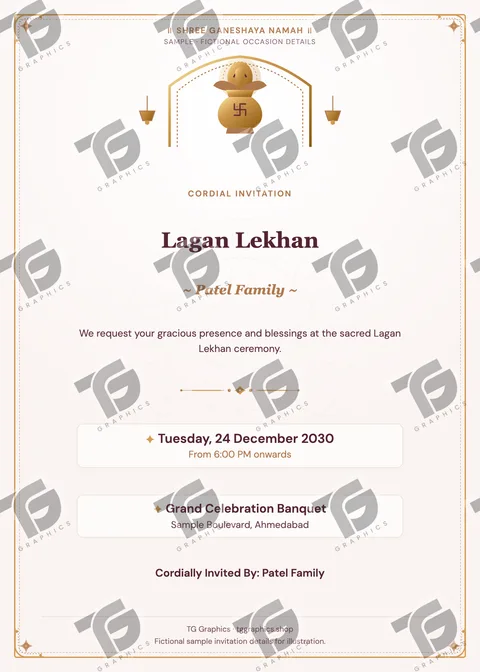 Lagan Lekhan Gujarati sample invitation with fictional details