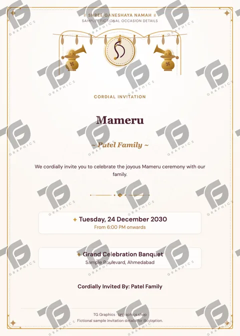 Mameru Gujarati sample invitation with fictional details