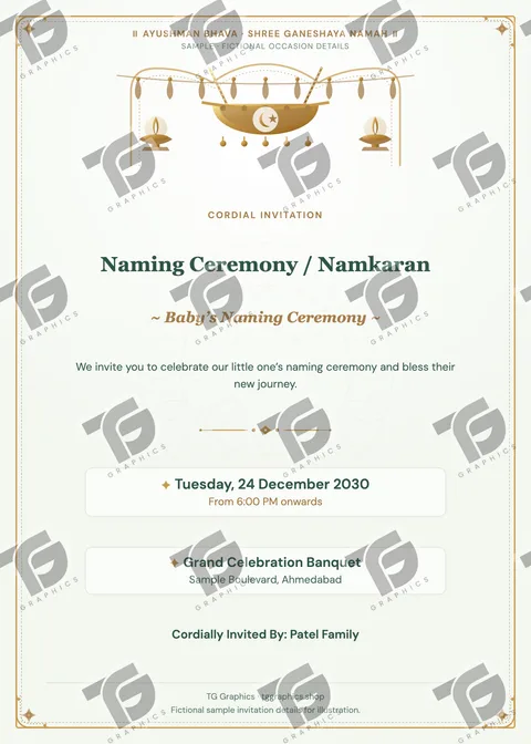 Naming Ceremony / Namkaran Gujarati sample invitation with fictional details