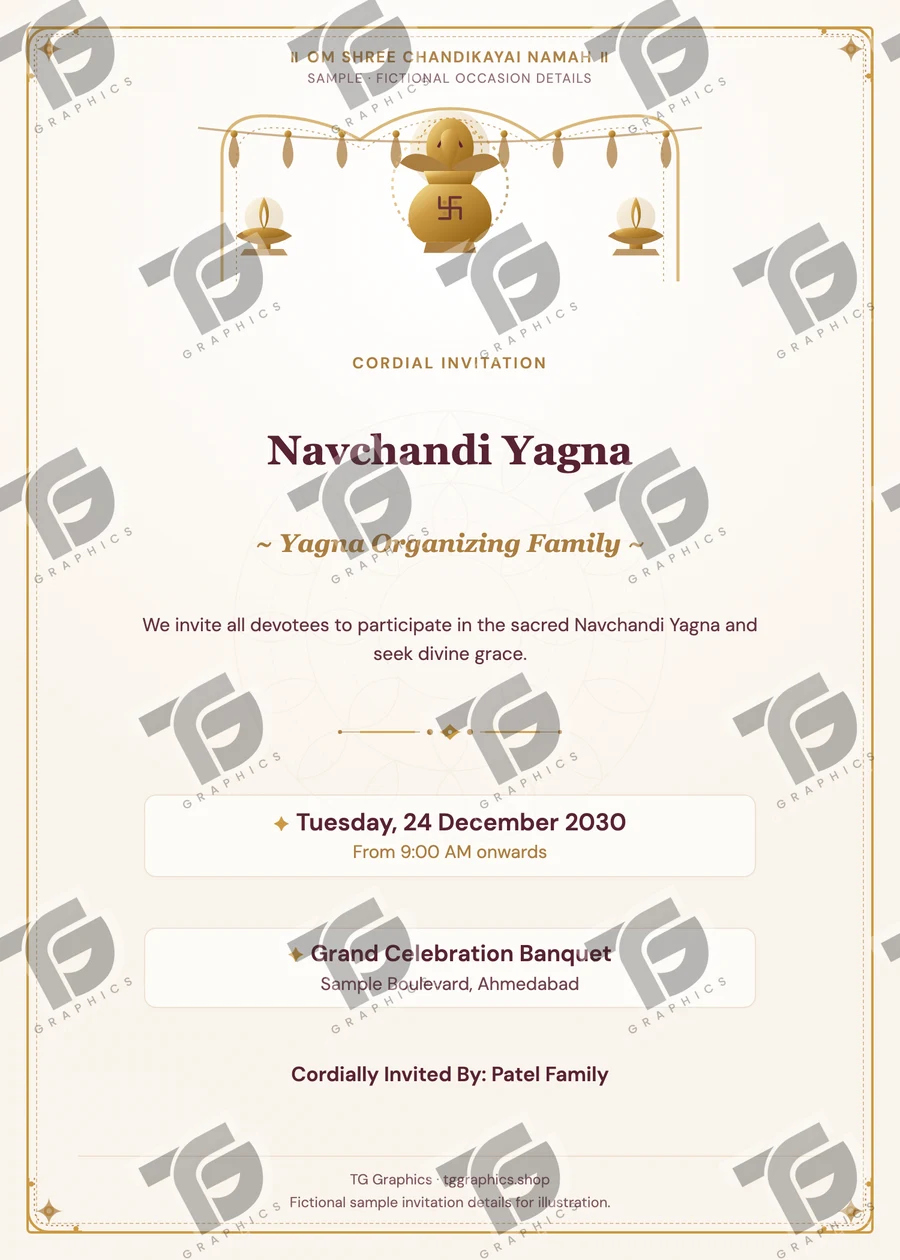 Navchandi Yagna Gujarati sample invitation with fictional details