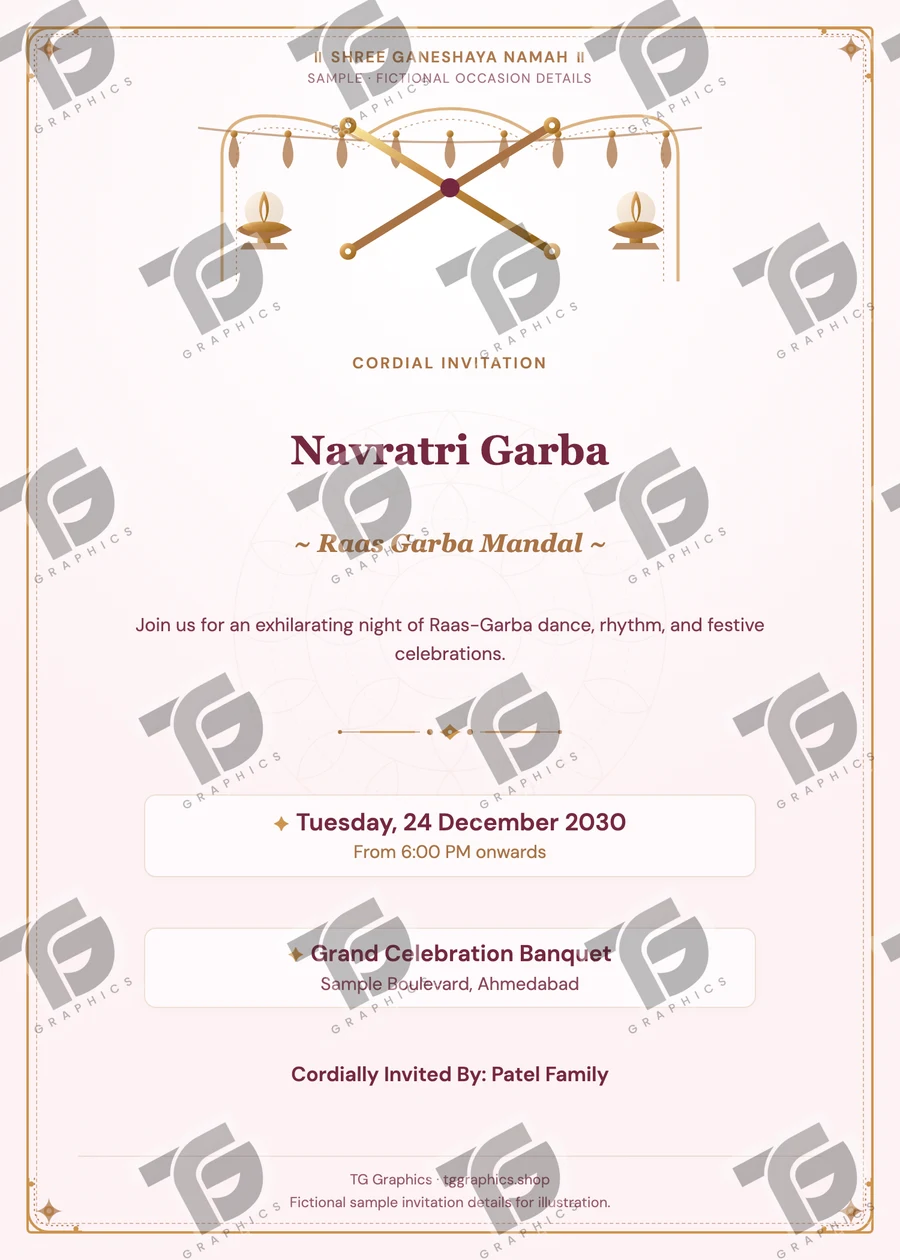 Navratri Garba Gujarati sample invitation with fictional details