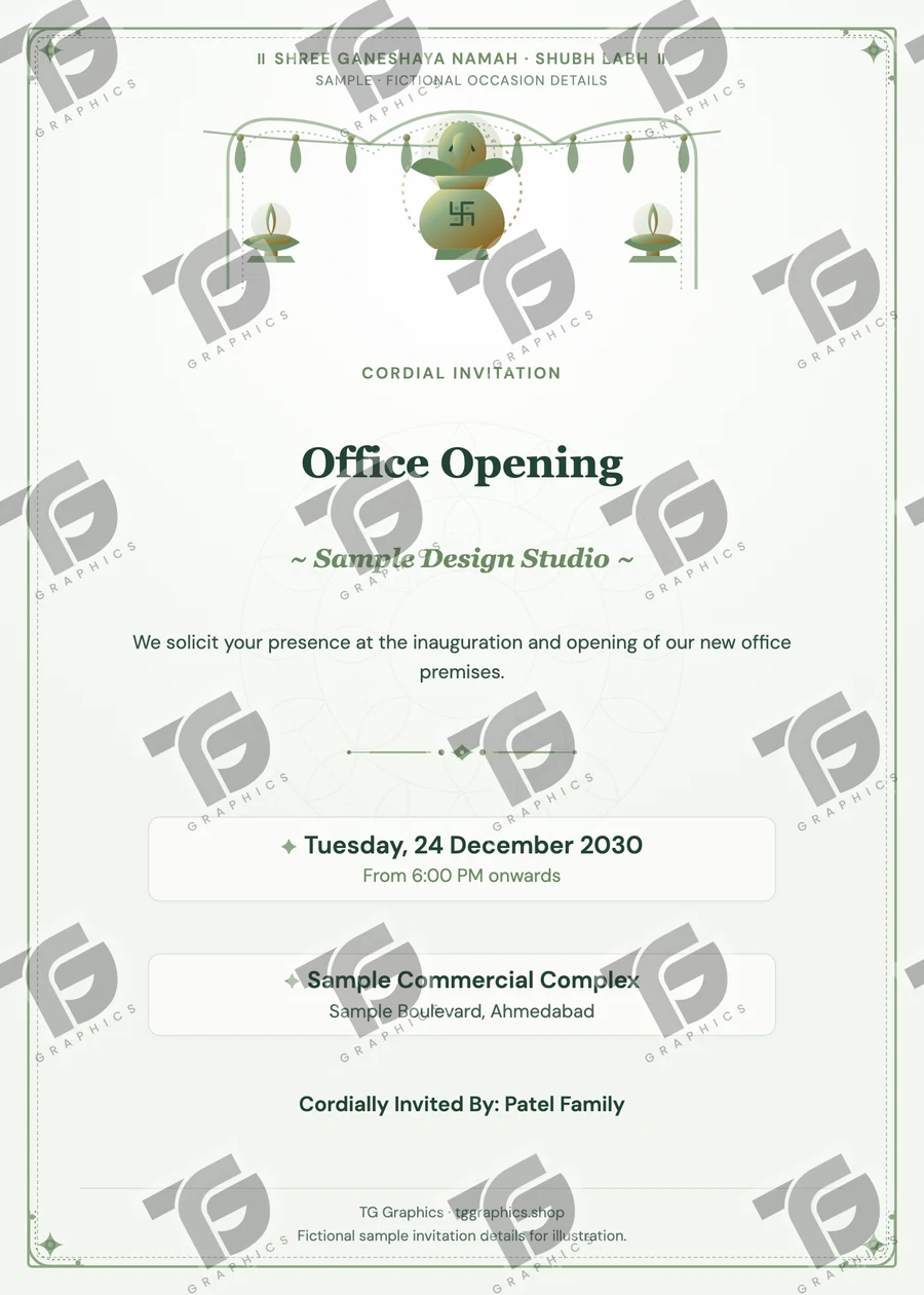 Office Opening Gujarati sample invitation with fictional details