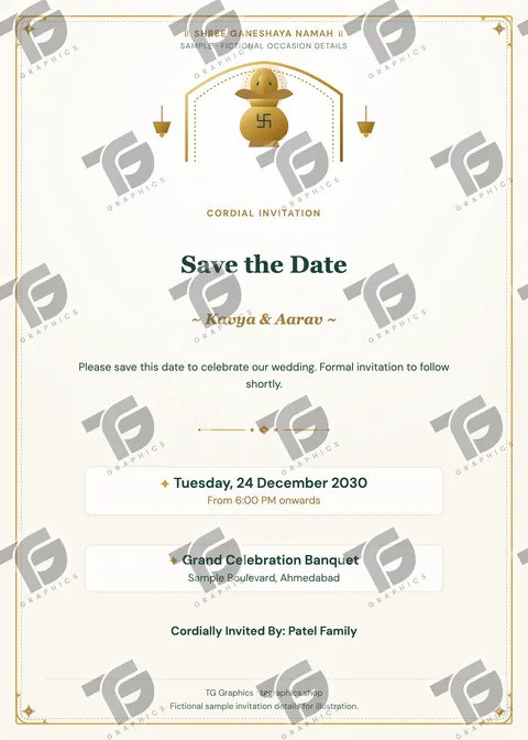 Save the Date Gujarati sample invitation with fictional details