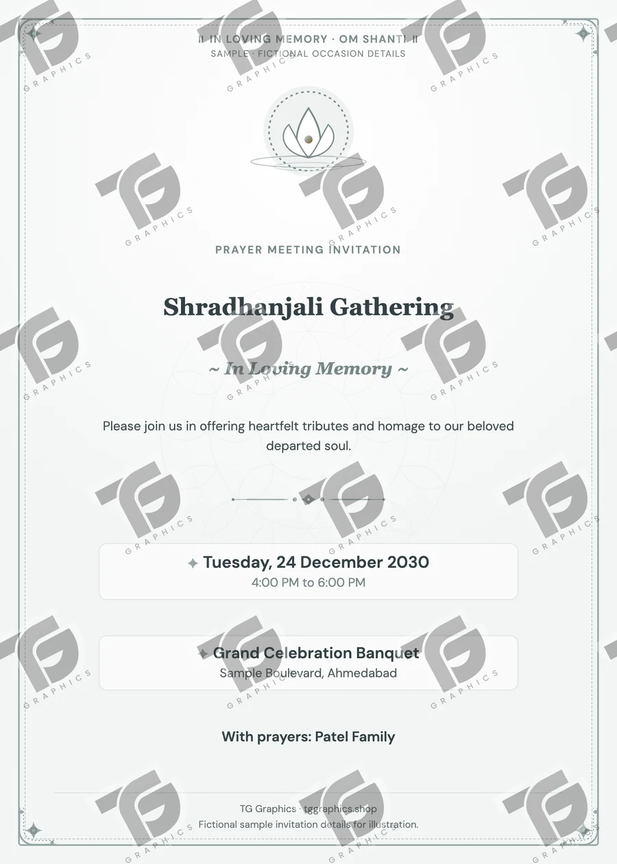 Shradhanjali Gathering Gujarati sample invitation with fictional details