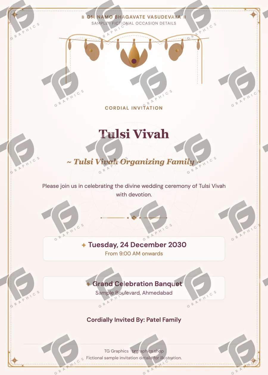 Tulsi Vivah Gujarati sample invitation with fictional details