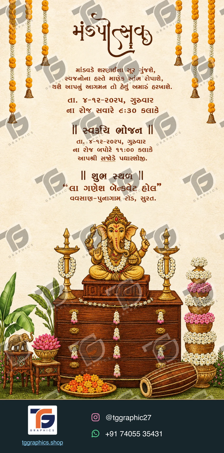 Wedding invitations & related ceremonies · Wedding invitation set 10 · Design 3 with TG Graphics watermark and contact footer