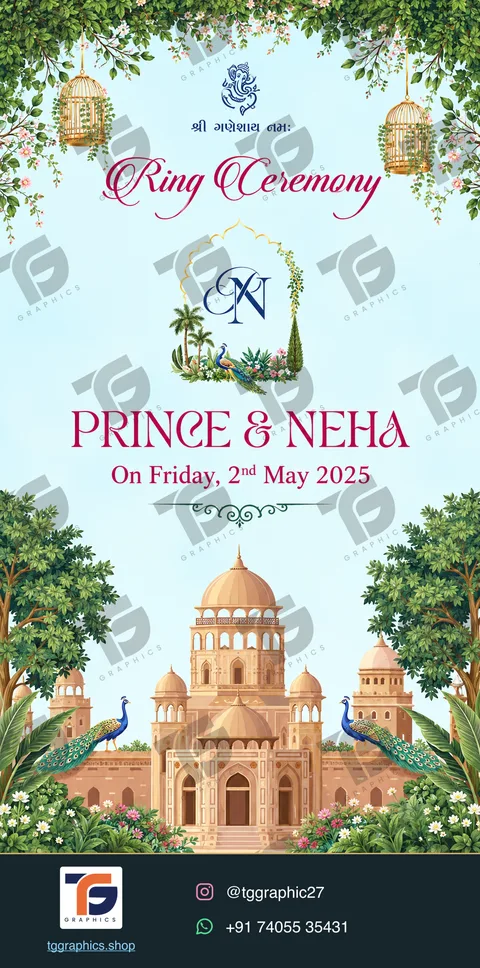 Engagement invitations · Collection 01 · Design 1 with TG Graphics watermark and contact footer