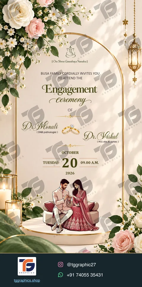 Engagement invitations · Collection 10 · Design 1 with TG Graphics watermark and contact footer