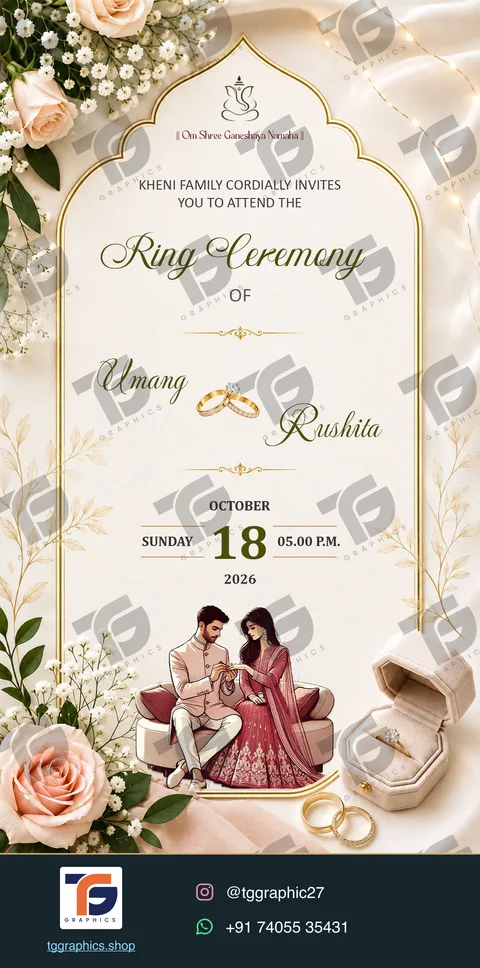 Engagement invitations · Collection 13 · Design 1 with TG Graphics watermark and contact footer