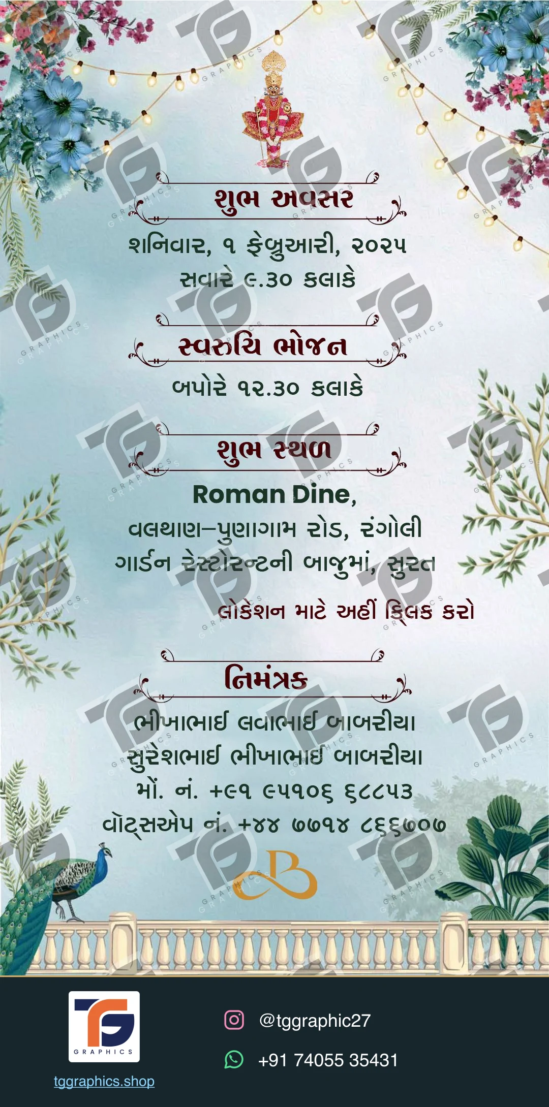 Engagement invitations · Collection 15 · Design 2 with TG Graphics watermark and contact footer