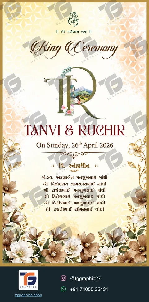 Engagement invitations · Collection 03 · Design 1 with TG Graphics watermark and contact footer