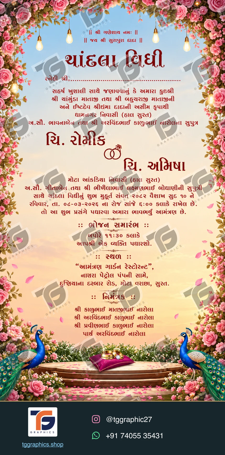 Engagement invitations · Collection 04 · Design 2 with TG Graphics watermark and contact footer