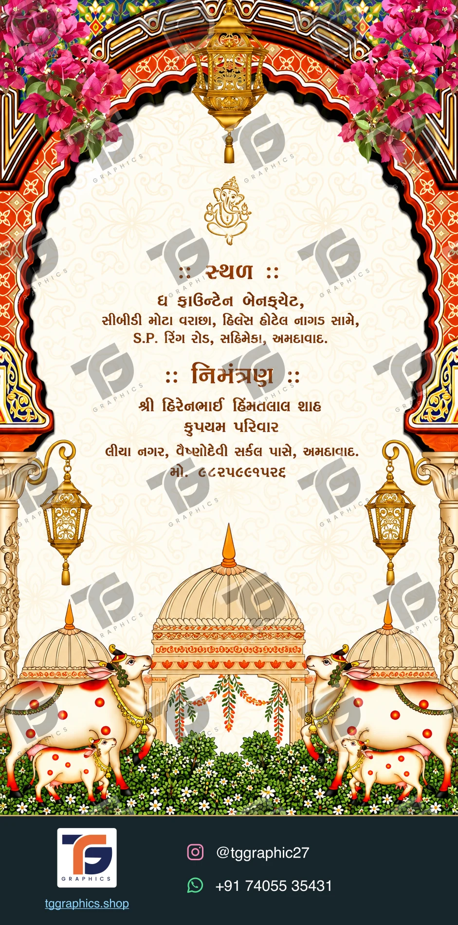 Engagement invitations · Collection 05 · Design 3 with TG Graphics watermark and contact footer