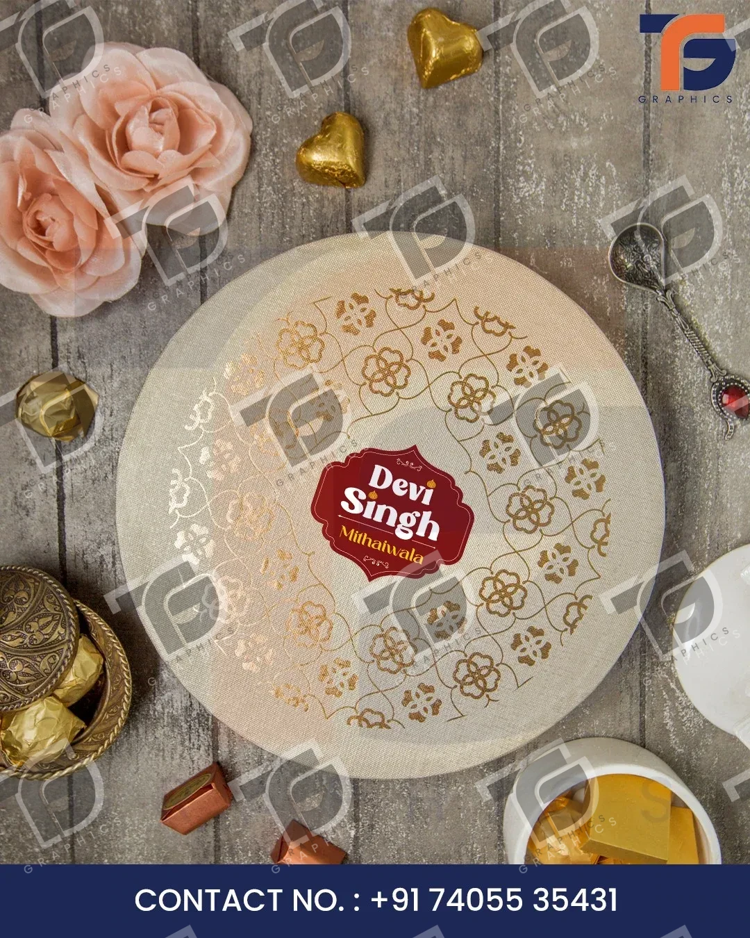 Round gift-box packaging for a sweet shop