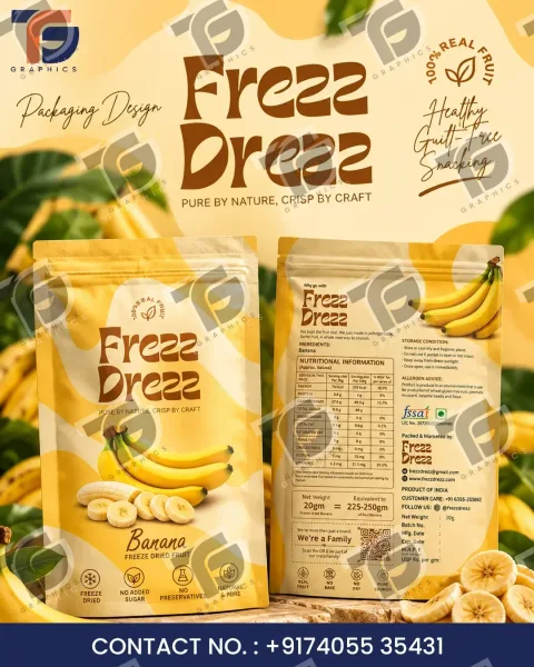 Banana frozen snack packaging in yellow