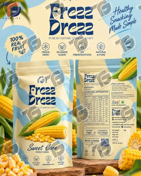 Sweet corn frozen snack packaging in blue