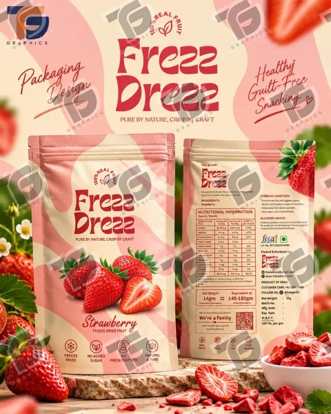 Strawberry frozen snack packaging in pink