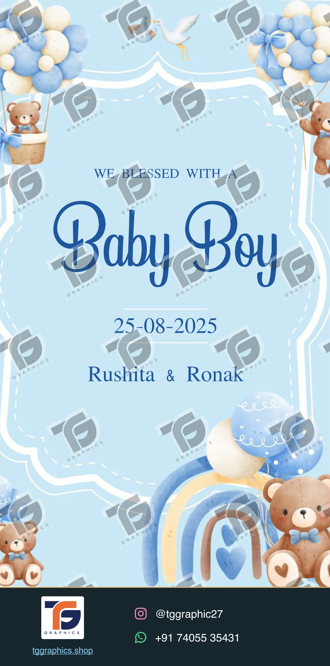 Baby & childhood invitations · Baby welcome invitation · Design 1 with TG Graphics watermark