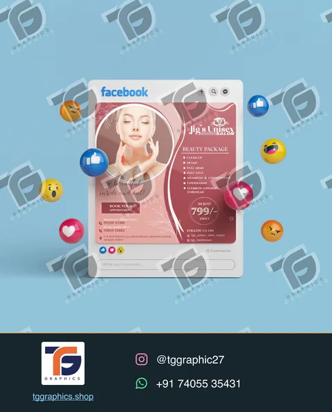 Business social posts · Salon & beauty campaigns · Design 2 with TG Graphics watermark