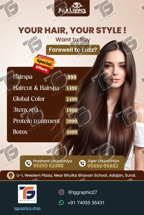 Menus · Salon service menus · Design 3 with TG Graphics watermark