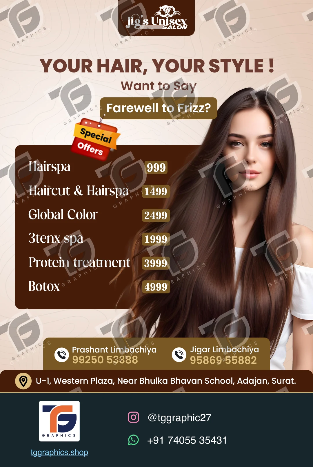 Menus · Salon service menus · Design 3 with TG Graphics watermark
