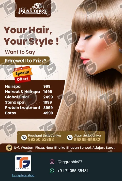 Menus · Salon service menus · Design 2 with TG Graphics watermark