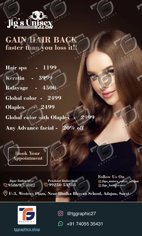 Menus · Salon service menus · Design 1 with TG Graphics watermark