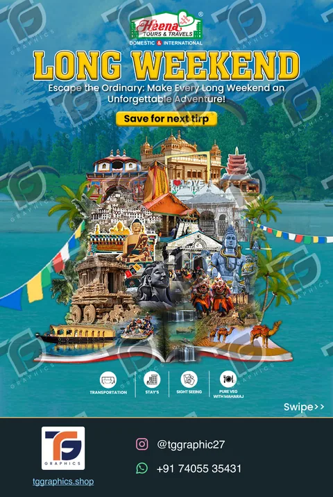 Social carousels · Long weekend carousel · Design 1 with TG Graphics watermark