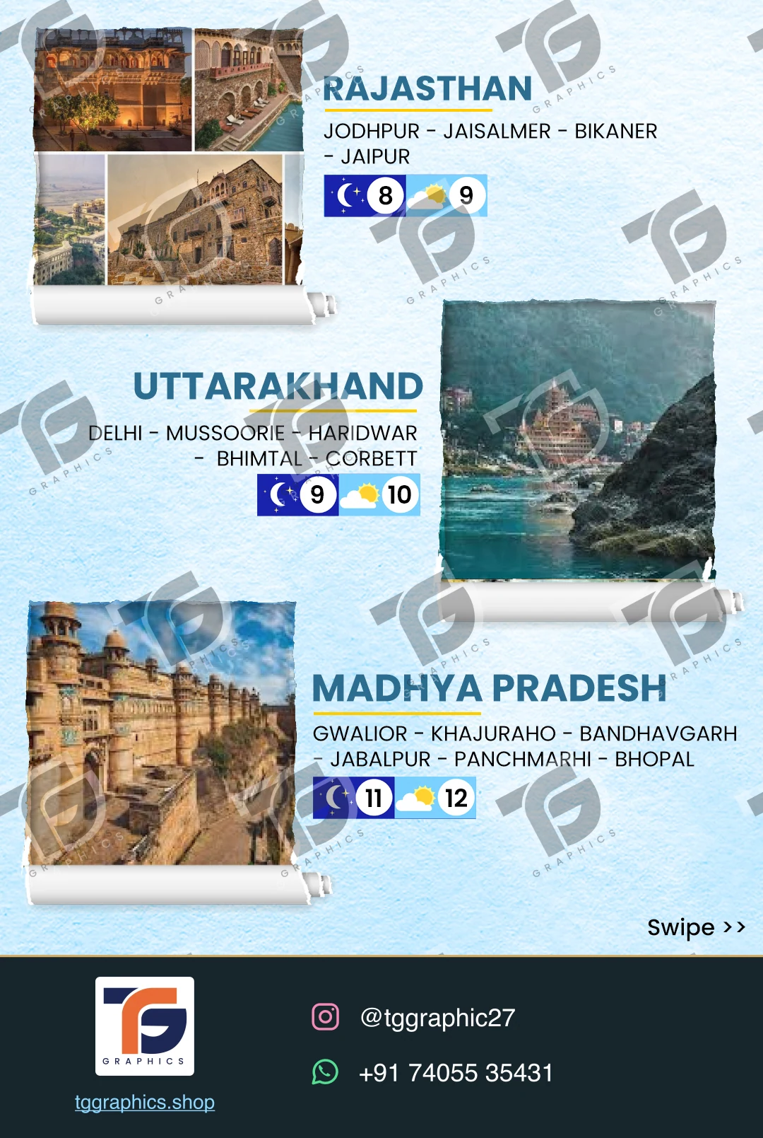 Social carousels · Long weekend carousel · Design 4 with TG Graphics watermark