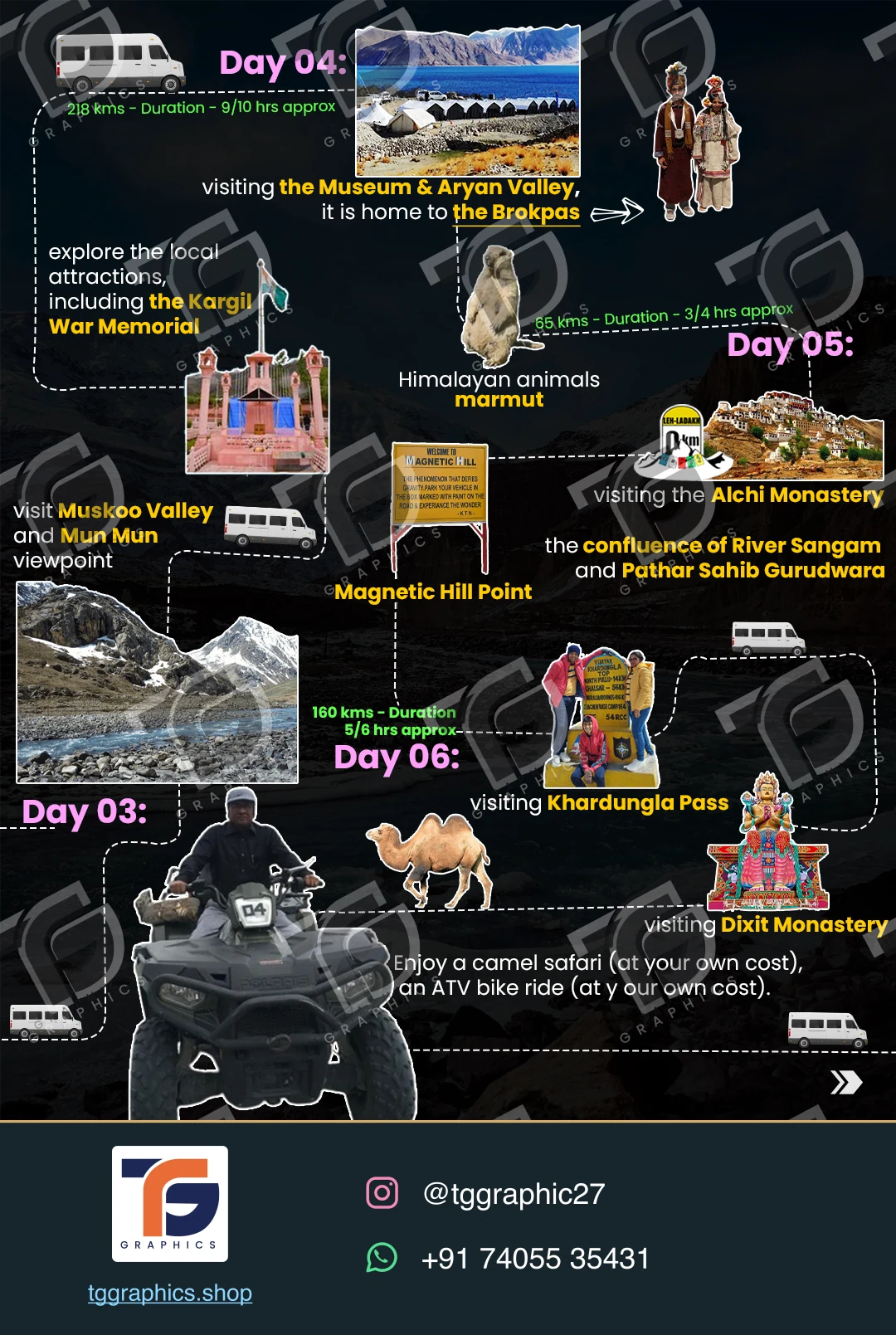 Social carousels · Leh Ladakh carousel · Design 2 with TG Graphics watermark
