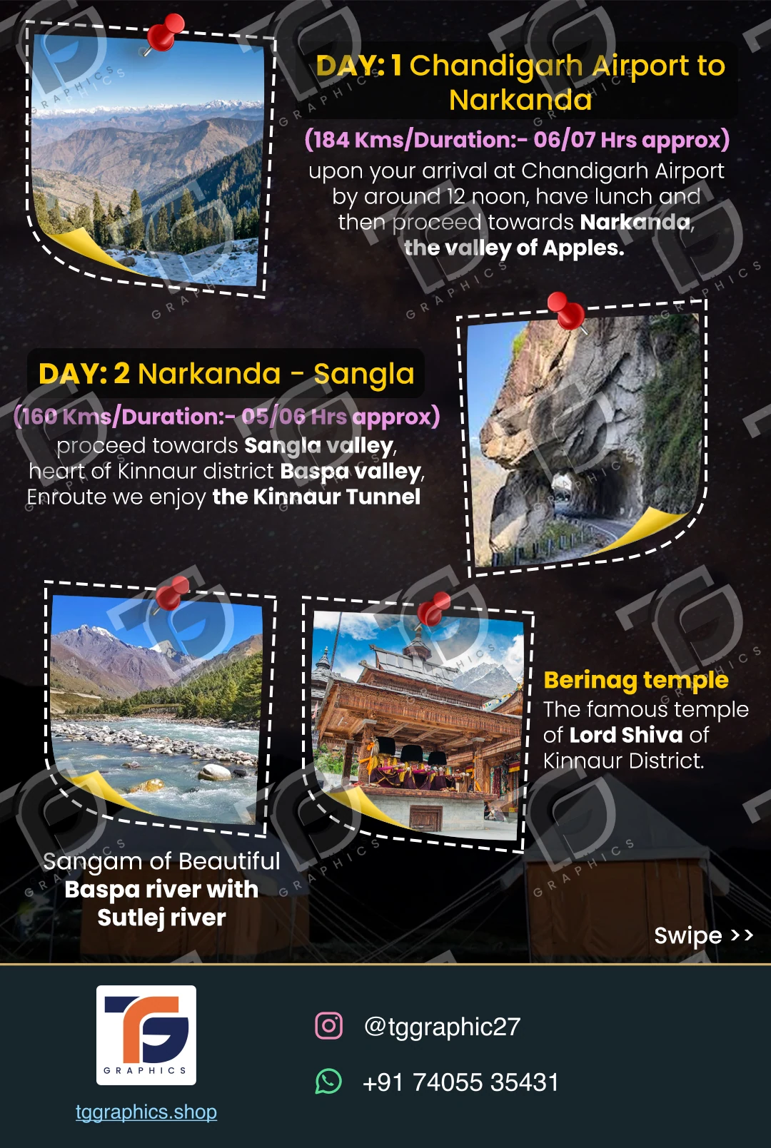 Social carousels · Spiti Valley carousel · Design 3 with TG Graphics watermark