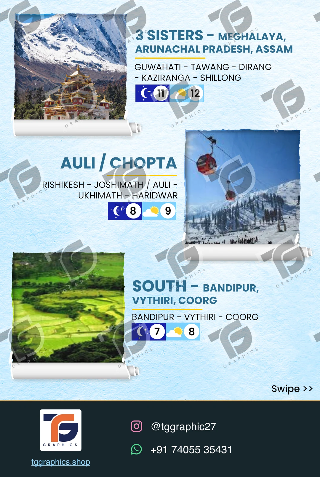 Social carousels · Long weekend carousel · Design 6 with TG Graphics watermark