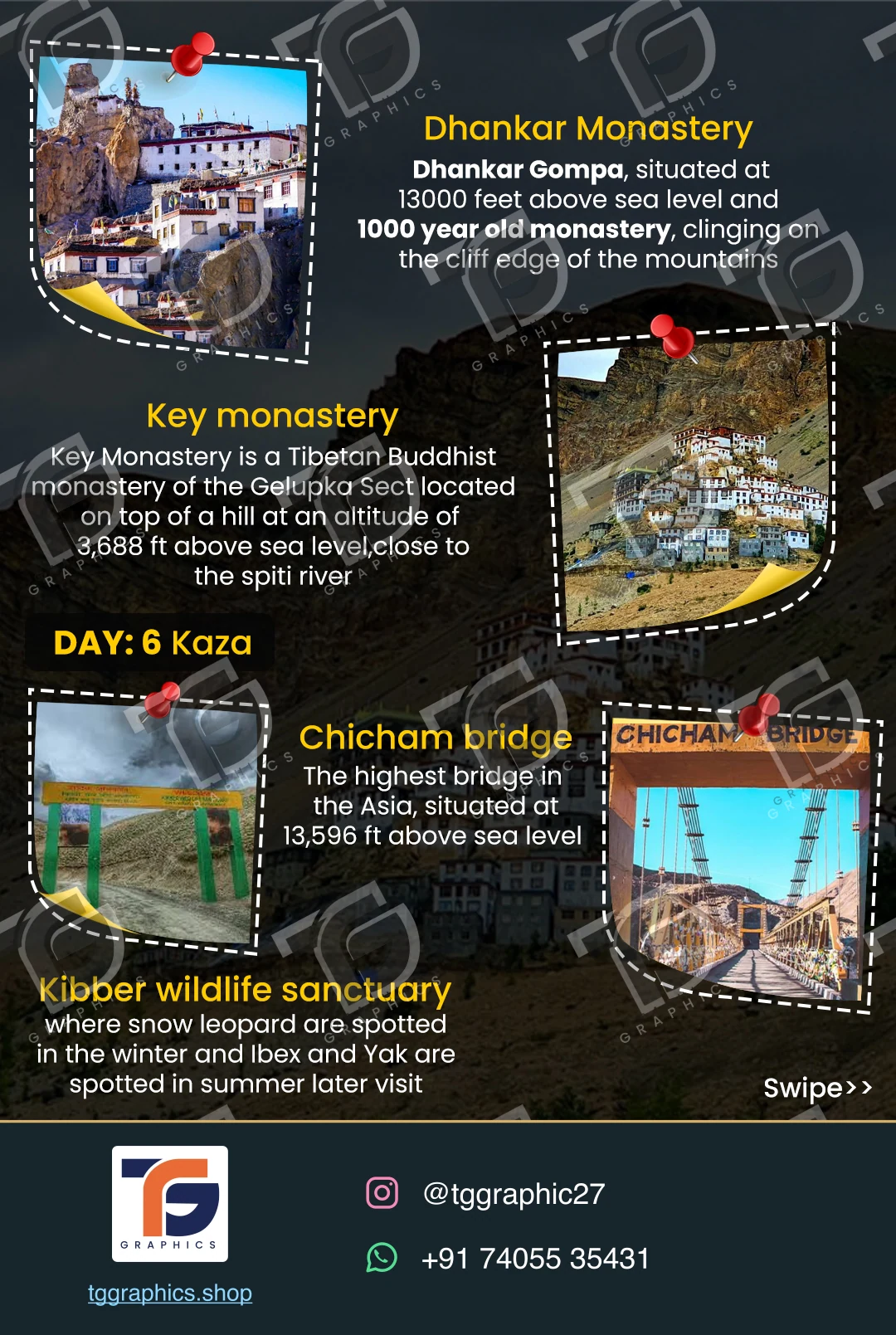 Social carousels · Spiti Valley carousel · Design 6 with TG Graphics watermark