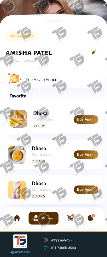 UI/UX ડિઝાઇન · ફૂડ ડિલિવરી ઍપ · ડિઝાઇન 25, TG Graphics વોટરમાર્ક સાથે