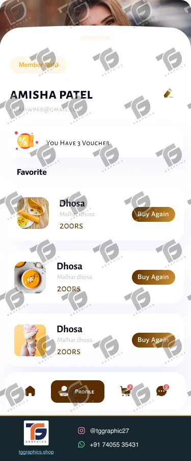 UI/UX डिज़ाइन · भोजन डिलीवरी ऐप · डिज़ाइन 25, TG Graphics वॉटरमार्क के साथ