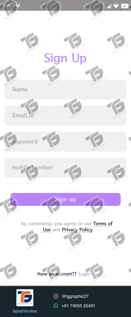 UI/UX design · Clothing app · Design 7 with TG Graphics watermark