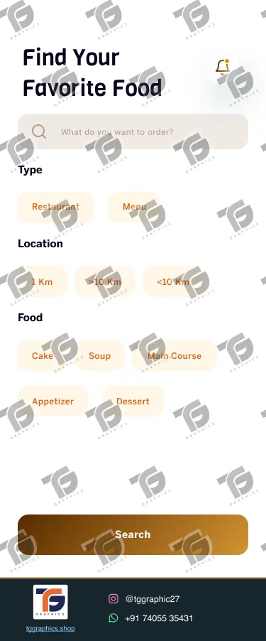 UI/UX ડિઝાઇન · ફૂડ ડિલિવરી ઍપ · ડિઝાઇન 7, TG Graphics વોટરમાર્ક સાથે