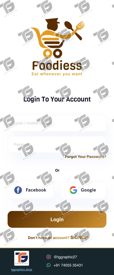 UI/UX डिज़ाइन · भोजन डिलीवरी ऐप · डिज़ाइन 12, TG Graphics वॉटरमार्क के साथ