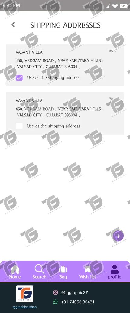UI/UX design · Clothing app · Design 20 with TG Graphics watermark