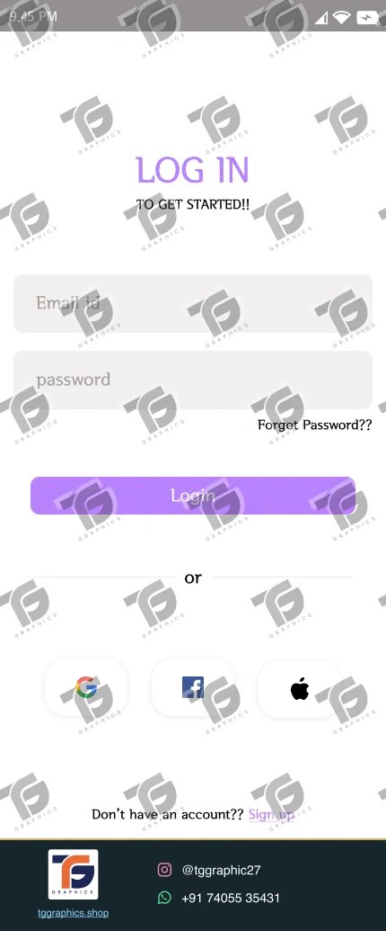 UI/UX design · Clothing app · Design 8 with TG Graphics watermark